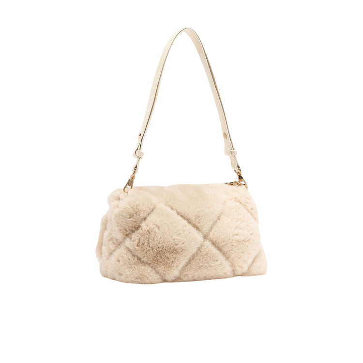 Borsa Donna LaPuffy media in pelliccia beige retro