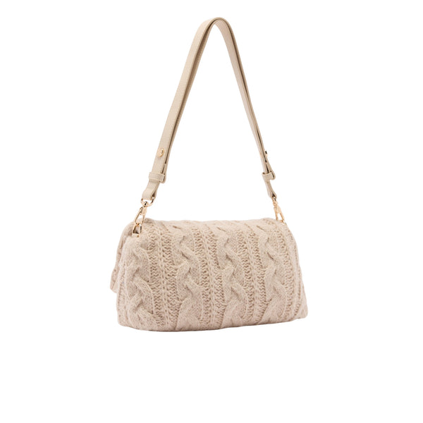 Borsa LaPuffy media in maglia a trecce beige retro