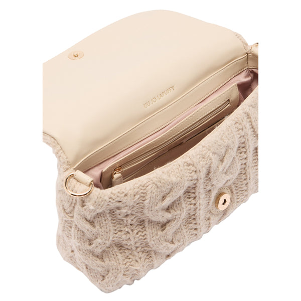 Borsa LaPuffy media in maglia a trecce beige interno