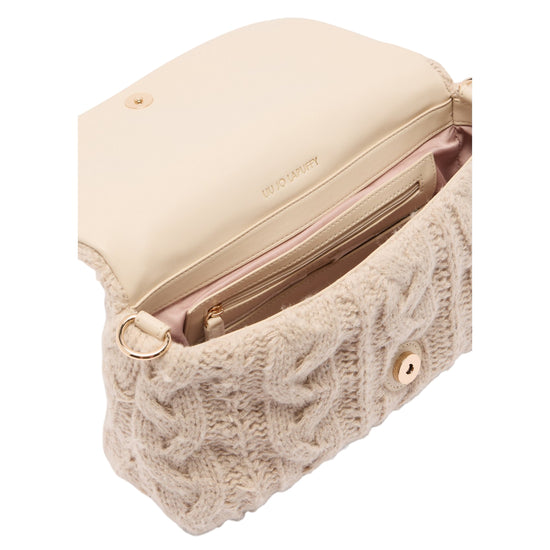 Borsa LaPuffy media in maglia a trecce beige interno