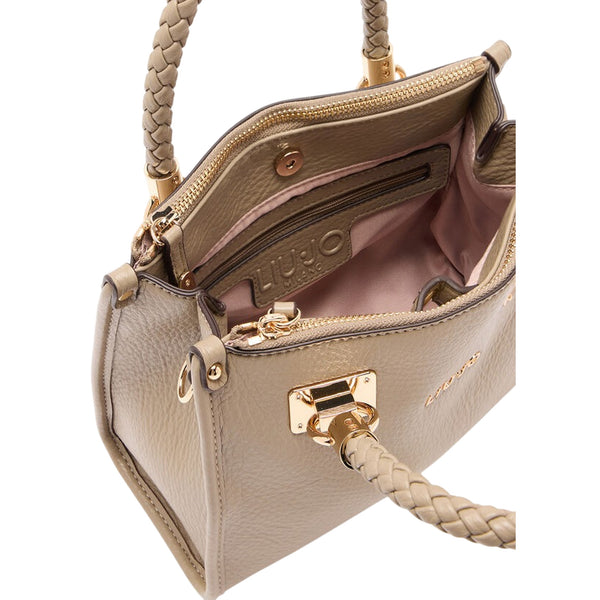 Borsa a mano piccola con manici intrecciati Beige interno