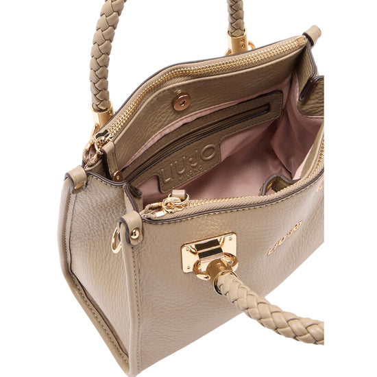 Borsa a mano piccola con manici intrecciati Beige interno