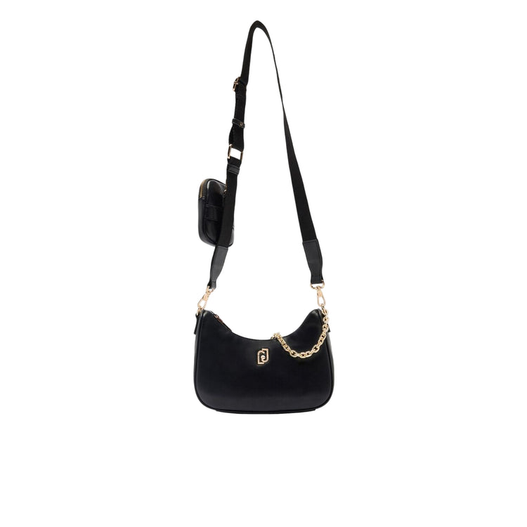 Borsa hobo piccola a tracolla nera con catena