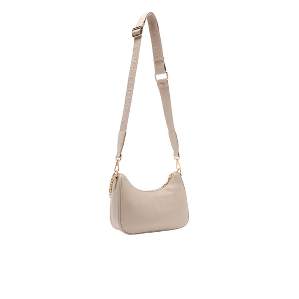Borsa hobo piccola a tracolla beige con catena retro