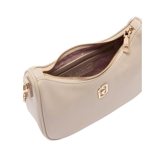 Borsa hobo piccola a tracolla beige con catena interno