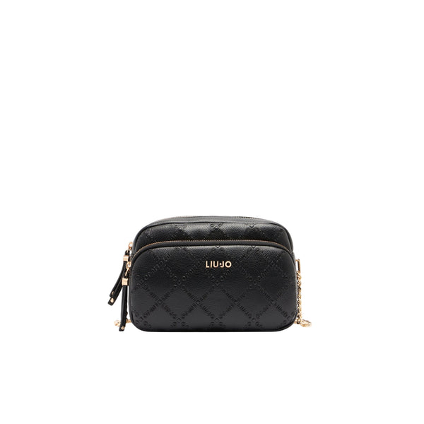 Borsa a tracolla media Donna con motivo rombi Nero