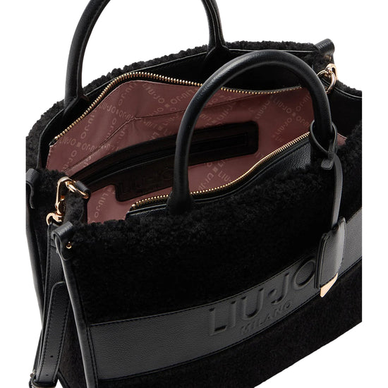 Borsa grande Donna effetto teddy nero 