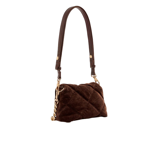 Borsa LaPuffy piccola in velluto marrone retro