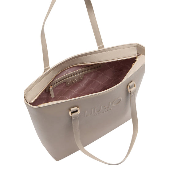 Borsa Shopping Donna con logo rilievo Beige interno