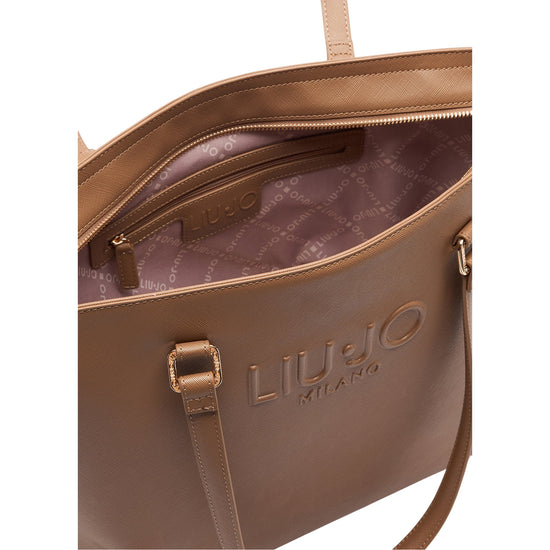 Borsa Shopping Donna con logo rilievo Marrone dettaglio