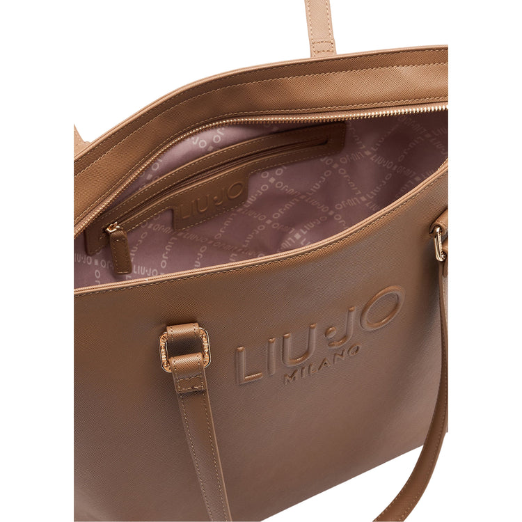 Borsa Shopping Donna con logo rilievo Marrone dettaglio