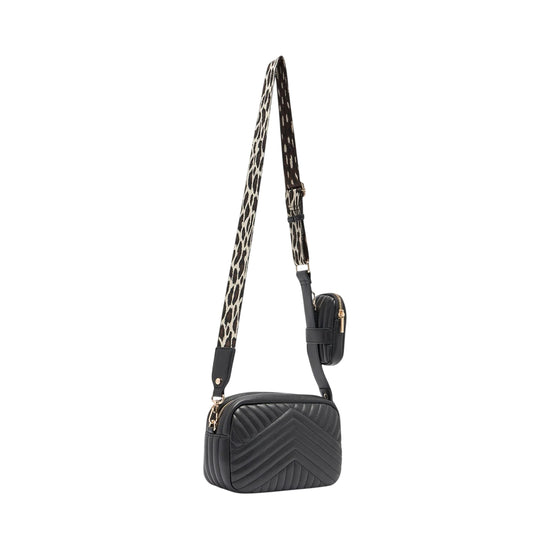 Borsa a tracolla Donna chevron con pochette Nero retro