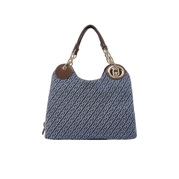 Borsa stachel media Donna effetto denim logato