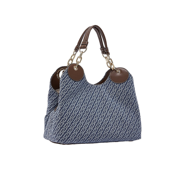 Borsa stachel media Donna effetto denim logato