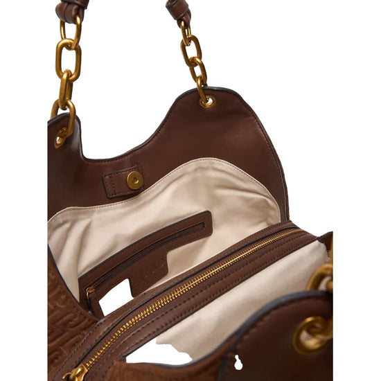 Borsa a spalla grande Donna in camoscio logato marrone dettaglio interno