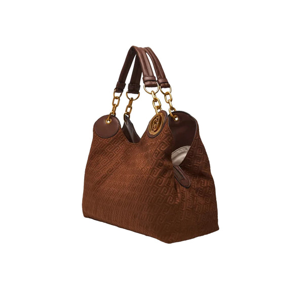 Borsa a spalla grande Donna in camoscio logato marrone