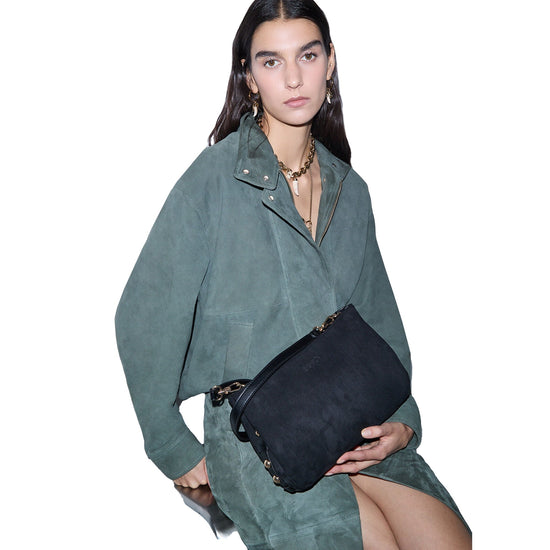Borsa Donna in camoscio Nero su modella