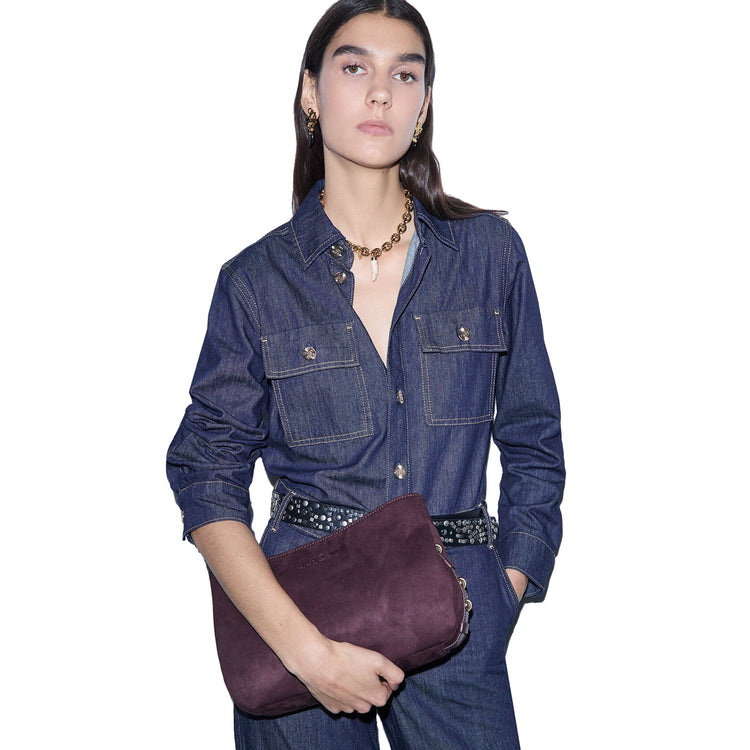 Borsa Donna in camoscio Bordeaux modella