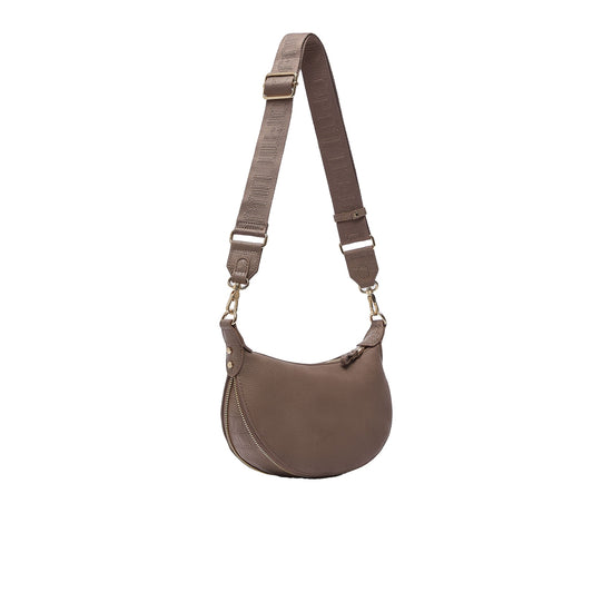 Borsa Hobo piccola Donna effetto nabuk beige retro, con tracolla