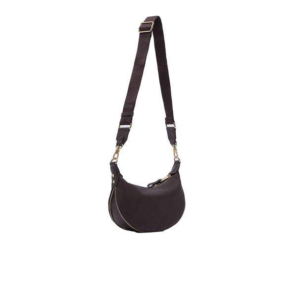 Borsa Hobo piccola Donna effetti nabuk marrone scuro retro, con tracolla
