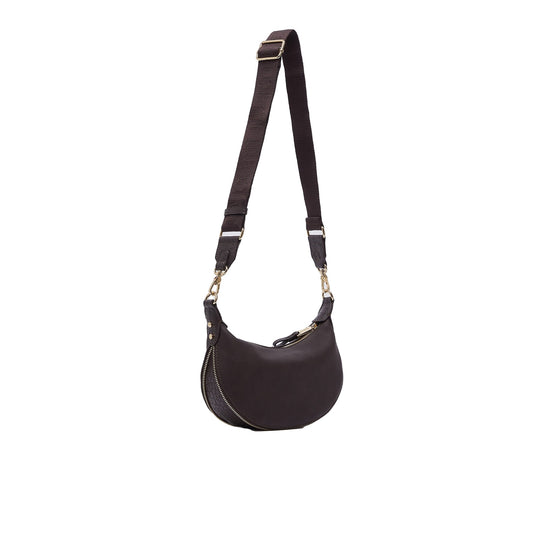 Borsa Hobo piccola Donna effetti nabuk marrone scuro retro, con tracolla