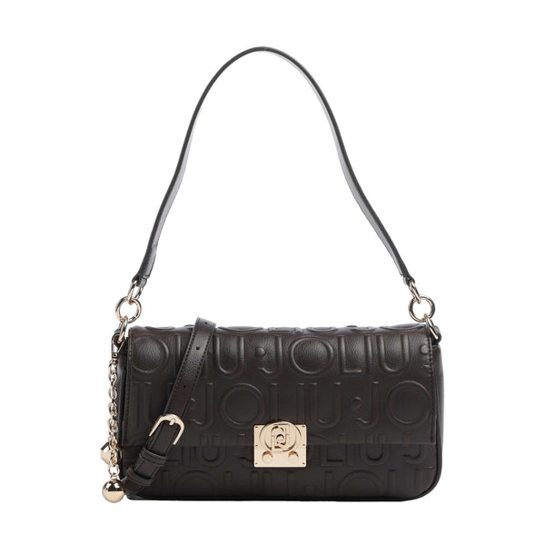 Borsa a spalla Donna con logo a rilievo marrone scuro