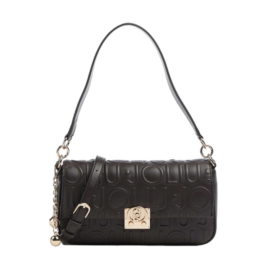 Borsa a spalla Donna con logo a rilievo marrone scuro