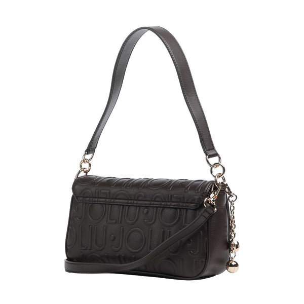 Borsa a spalla Donna con logo a rilievo marrone scuro retro