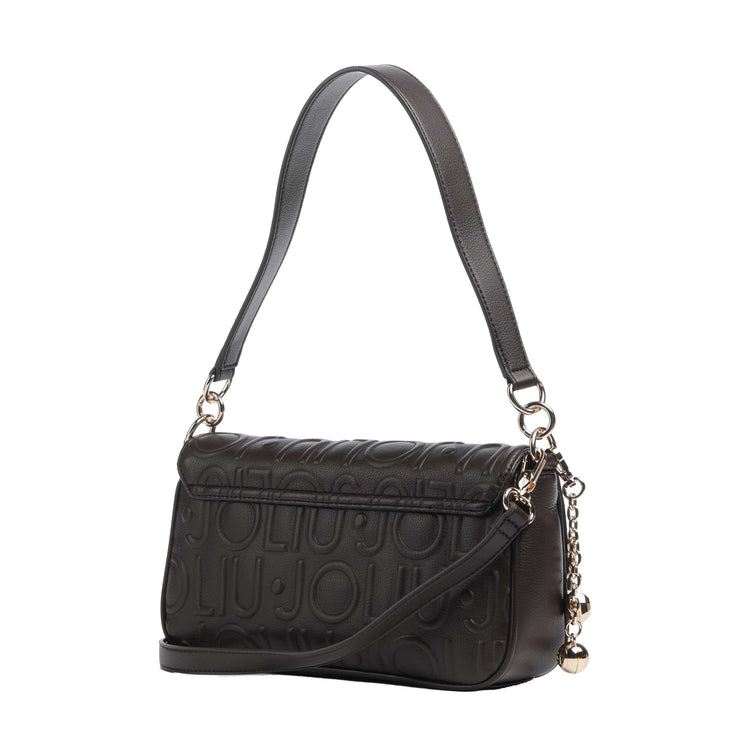 Borsa a spalla Donna con logo a rilievo marrone scuro retro