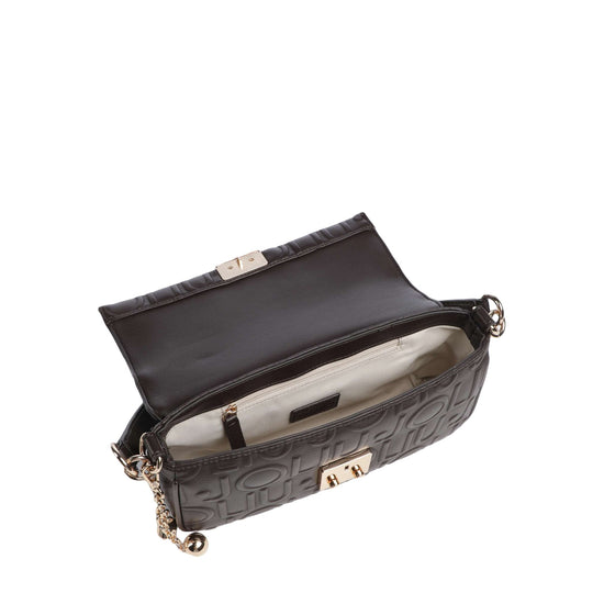Borsa a spalla Donna con logo a rilievo marrone scuro interno