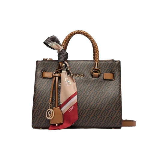 Borsa satchel piccola Donna con logo all over Marrone