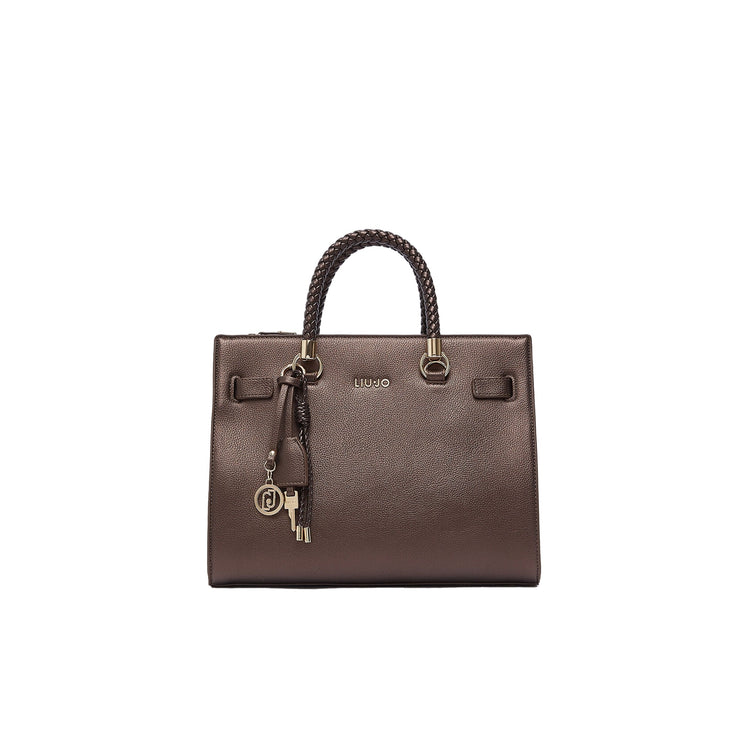 Borsa satchel Donna con manici intrecciati Marrone
