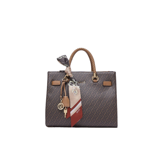 Borsa satchel media Donna con foulard colore marrone