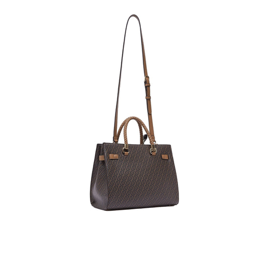 Borsa satchel media Donna con foulard colore marrone retro, con trcolla