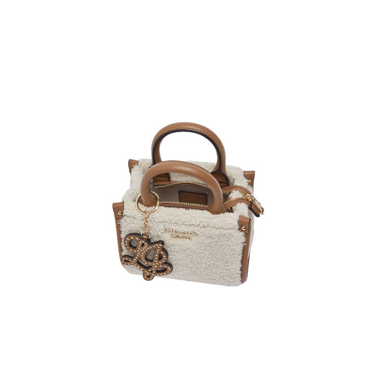 Mini Borsa Donna in teddy con charm Beige 