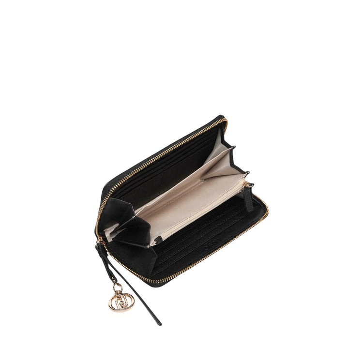 Portafoglio grande Donna nero con charm logo intero