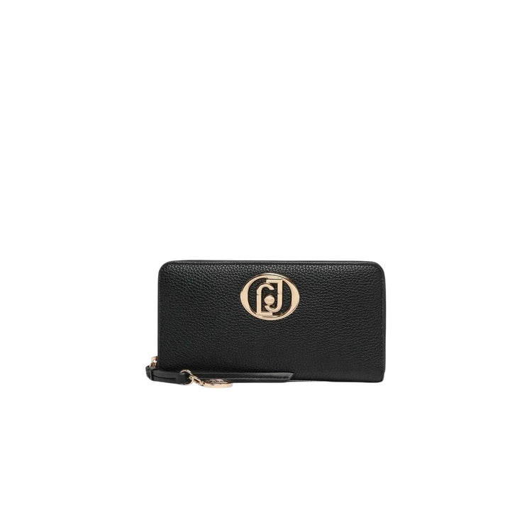 Portafoglio grande Donna nero con charm logo