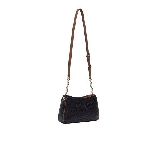 Borsa a tracolla Donna effetto micro bottalato nero, retro