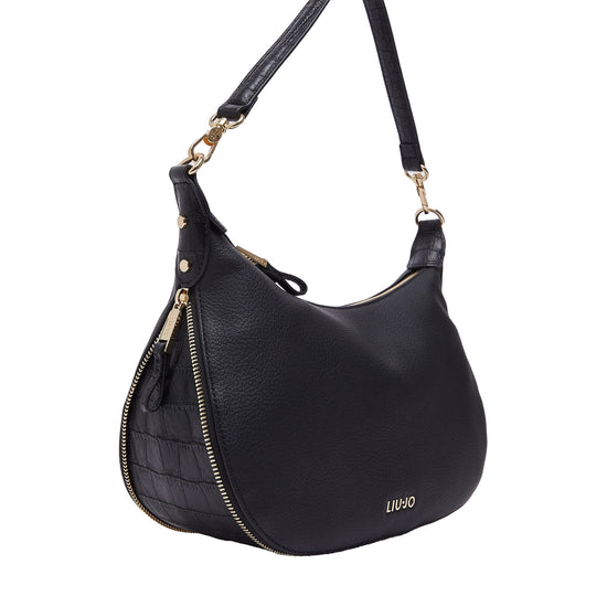 Borsa Hobo Donna media con dettagli zip Nero laterale 