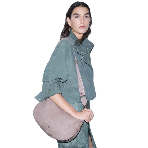 Borsa Hobo Donna media con dettagli zip Beige su modella