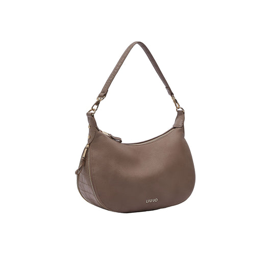 Borsa Hobo Donna media con dettagli zip Beige