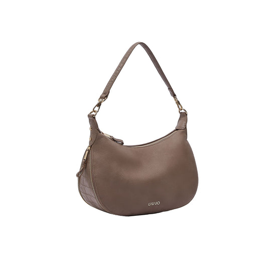 Borsa Hobo Donna media con dettagli zip Beige