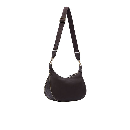 Borsa Hobo Donna media con dettagli zip marrone scuro retro