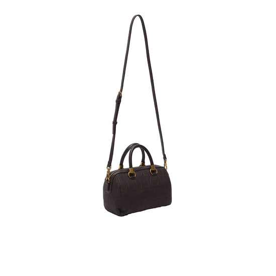 Borsa a mano Donna con logo a rilievo marrone, retro, con tracolla