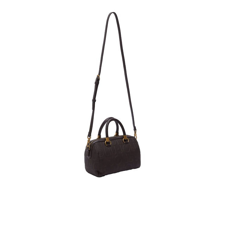 Borsa a mano Donna con logo a rilievo marrone, retro, con tracolla