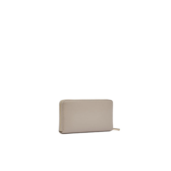 Portafoglio grande Donna con zip Beige retro