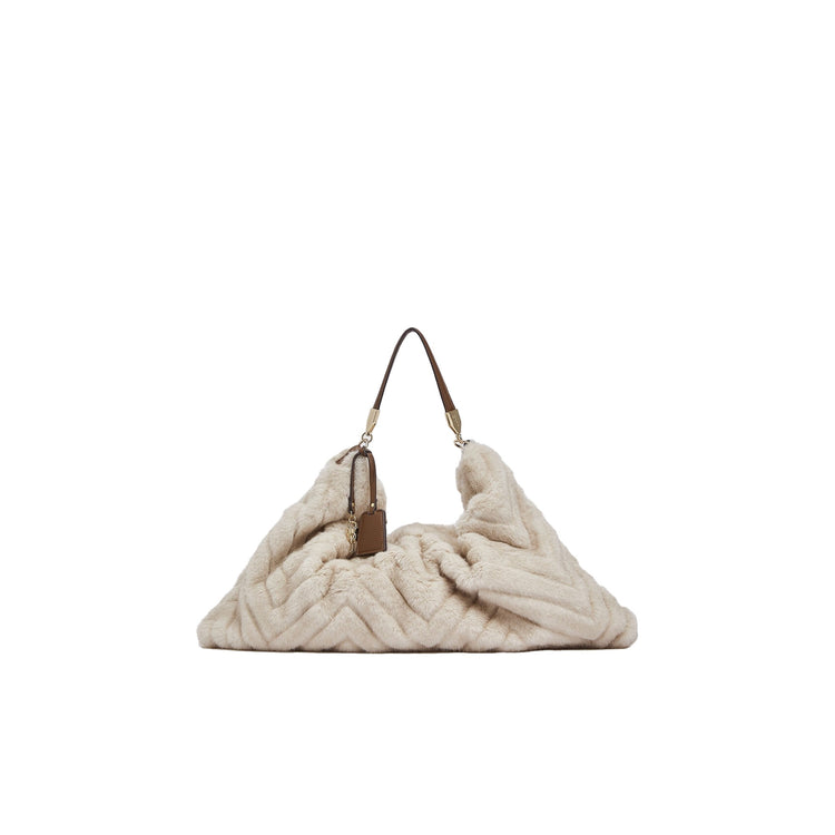 Borsa grande Donna in pelliccia sintetica panna
