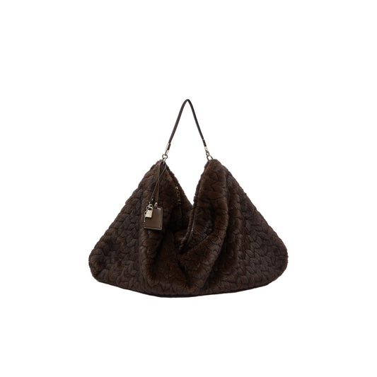Borsa grande Donna in pelliccia marrone con charms