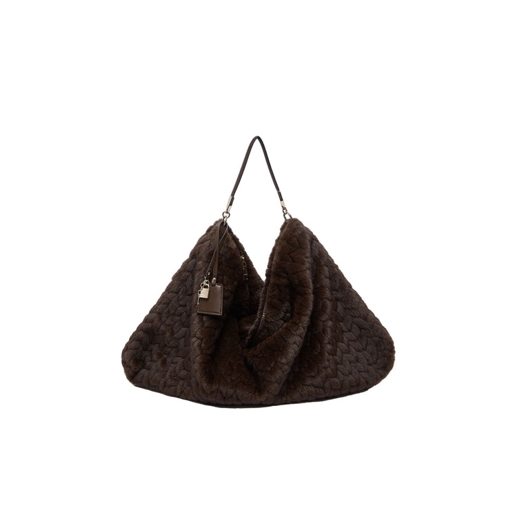 Borsa grande Donna in pelliccia marrone con charms