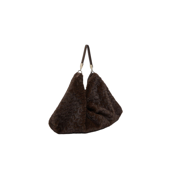 Borsa grande Donna in pelliccia marrone con charms